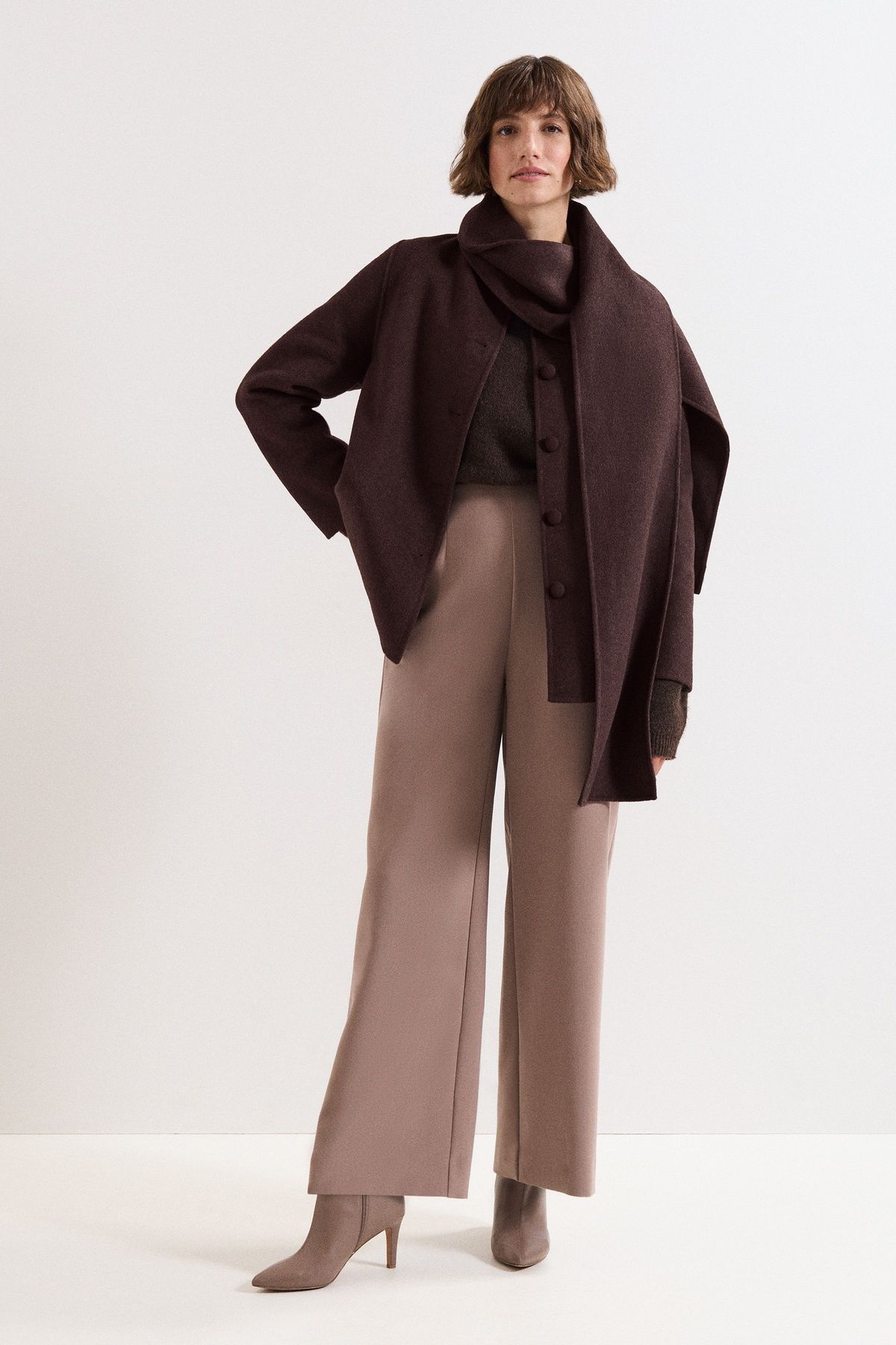 Phase Eight Kaja Scarf Coat In Dark Brown