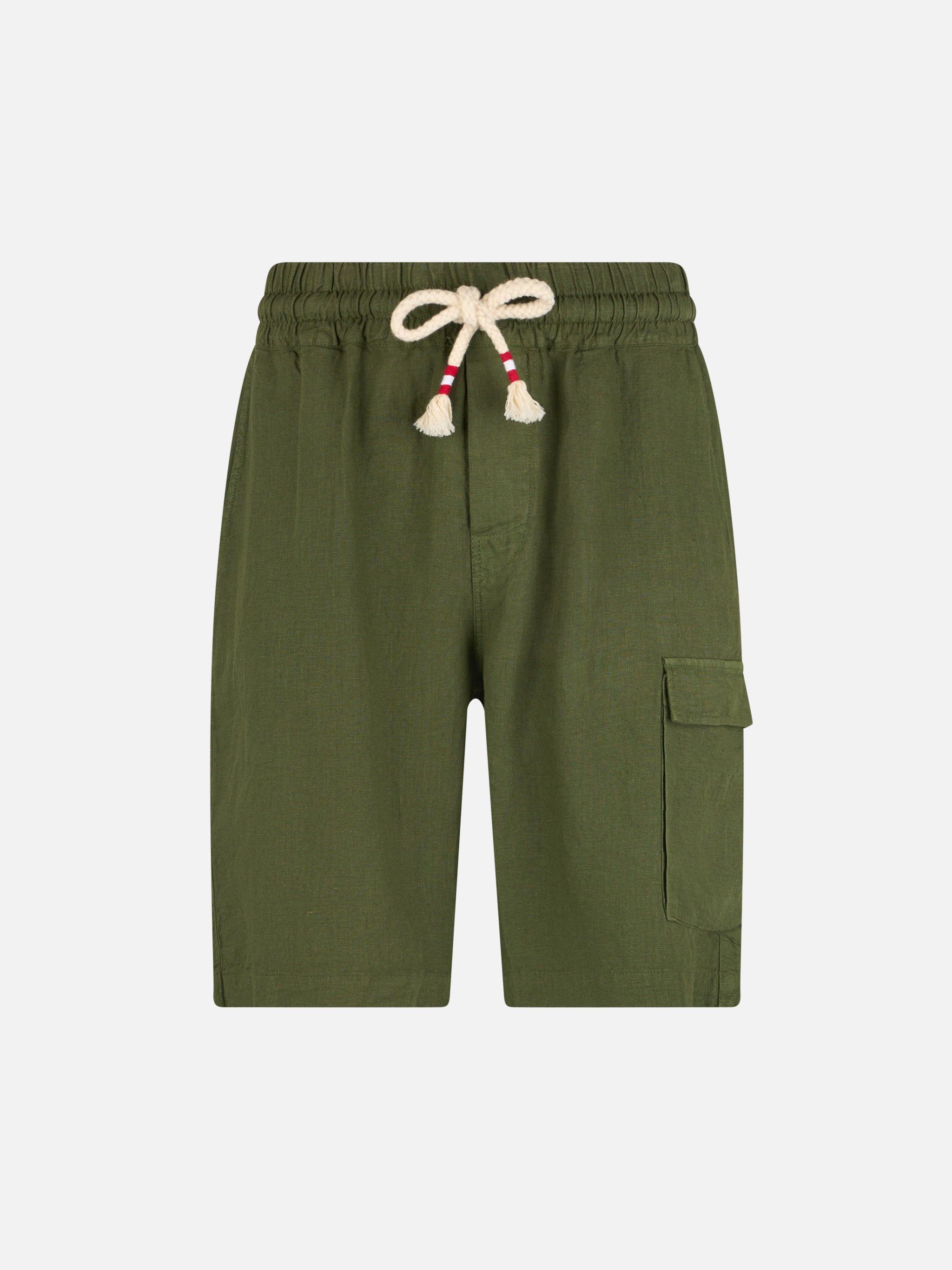 Man Military Green Linen Bermuda Marseille Short Pant - Men