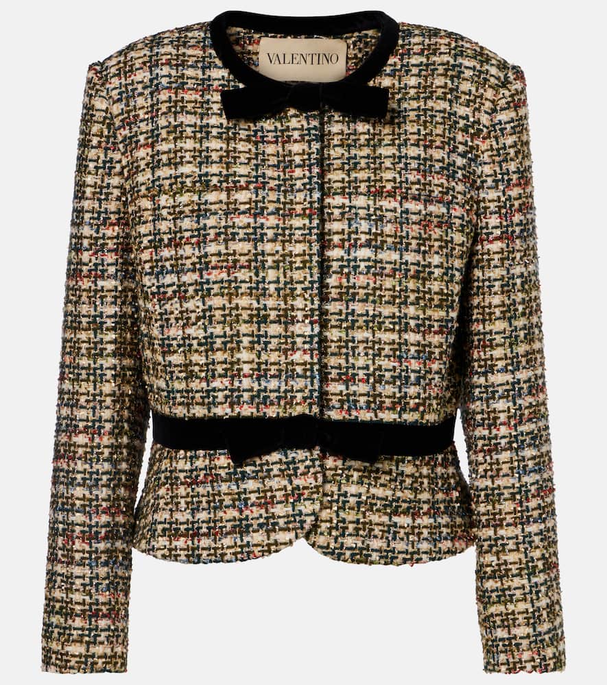 Velvet-trimmed lamé tweed jacket