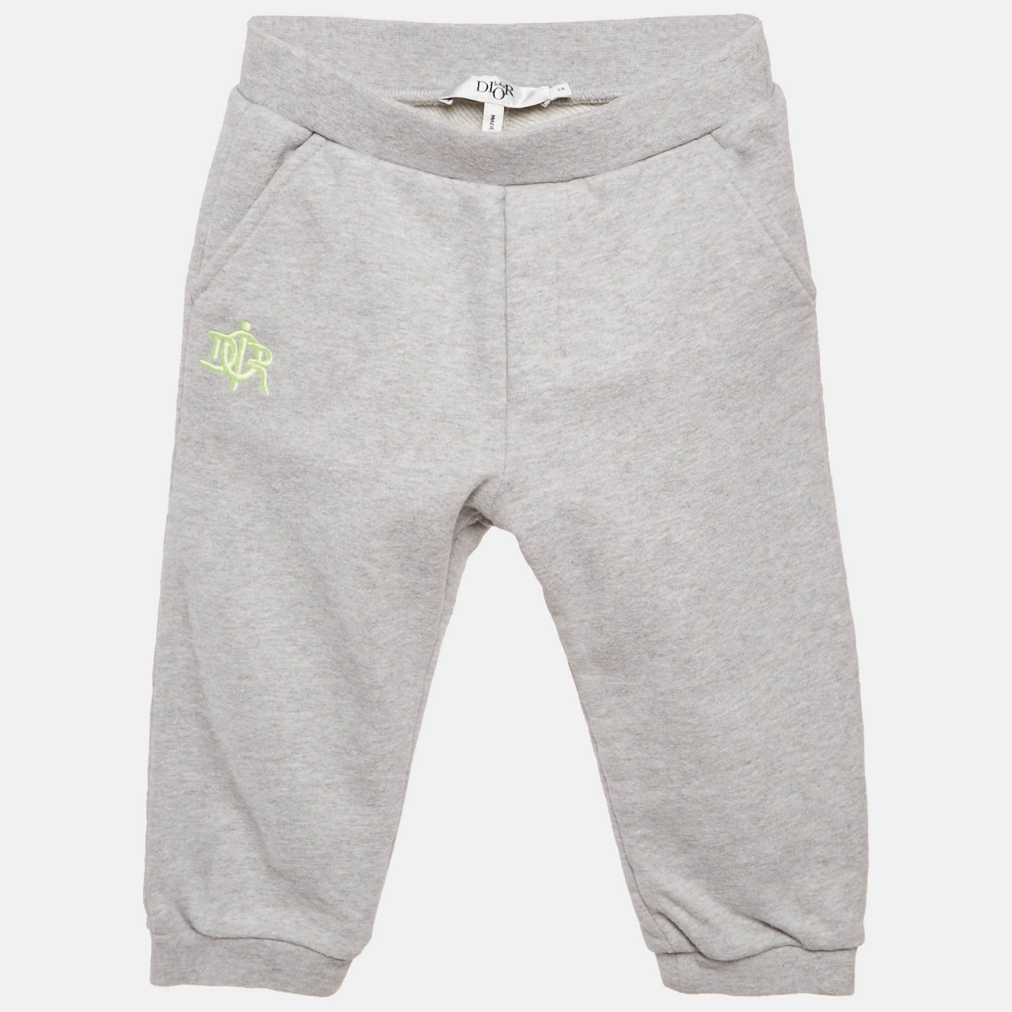 Baby Dior Grey Logo Embroidery Cotton Knit Track Pant