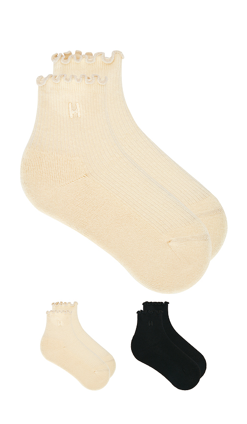 Halfdays 2 Pack Ruffle Sock in Beige,Black. M/L. Also in