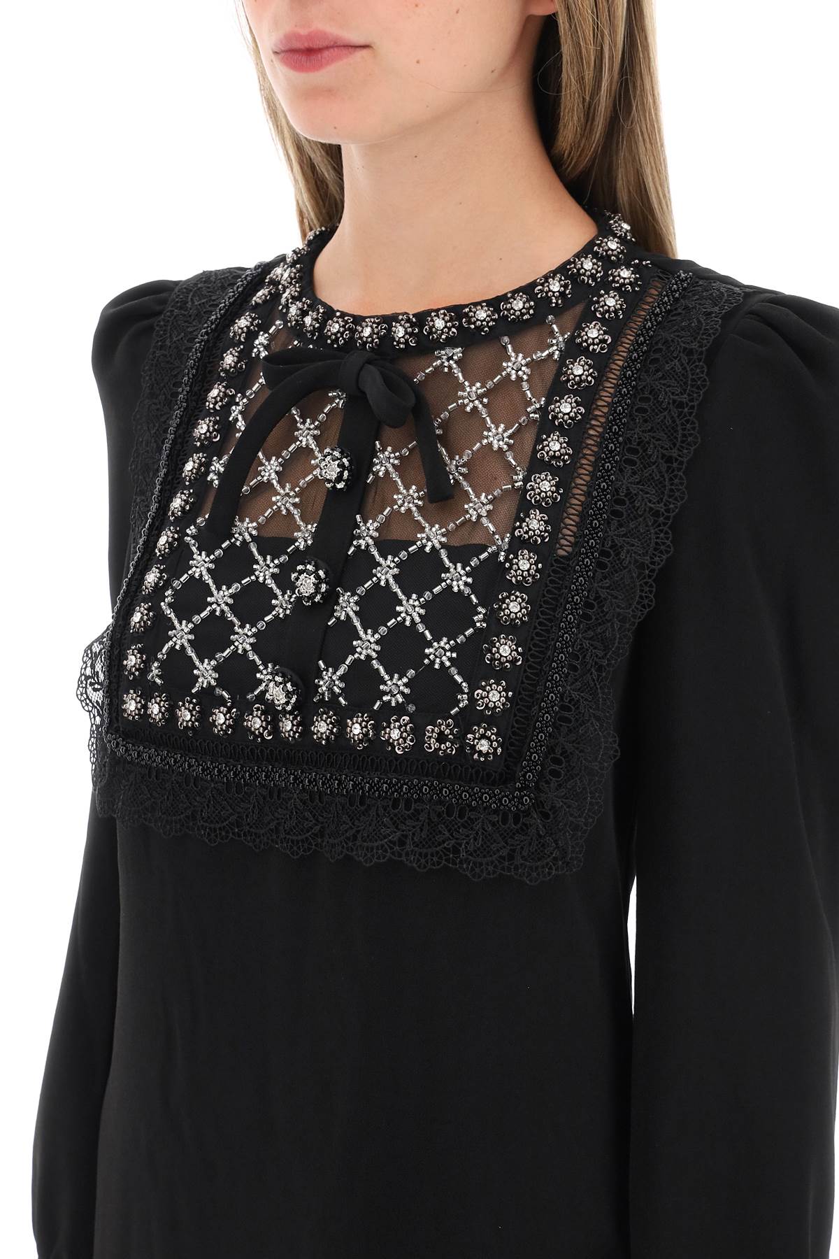 Mini Dress With Lace And Appliques