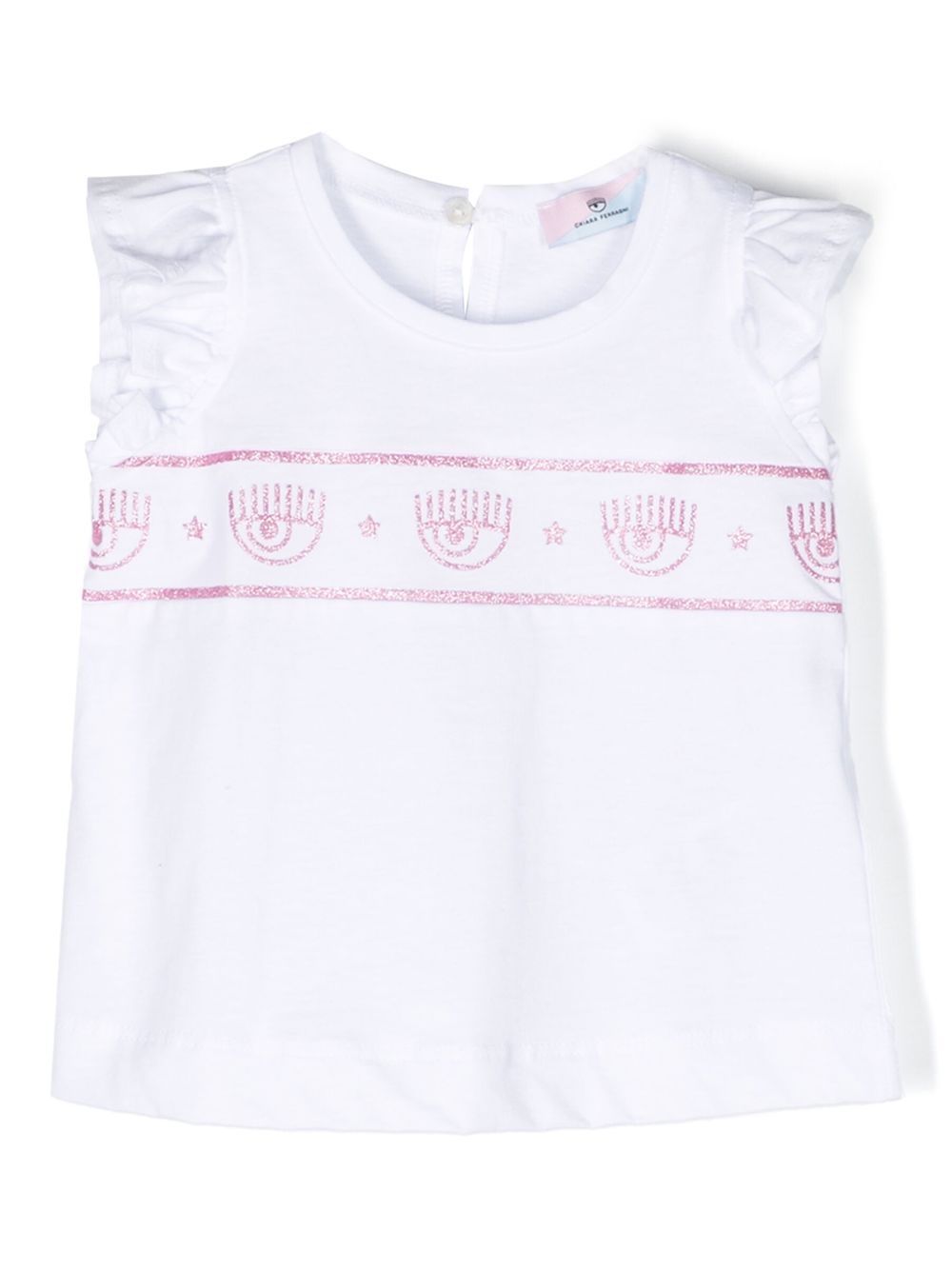 Eyelike-print ruffled T-shirt - White