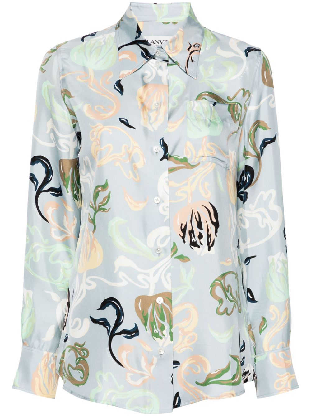 Graphic-print silk shirt - Blue