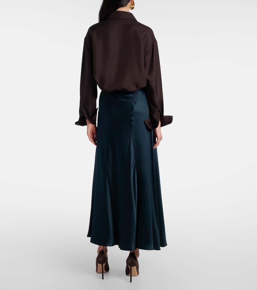 Asha asymmetric silk satin maxi skirt