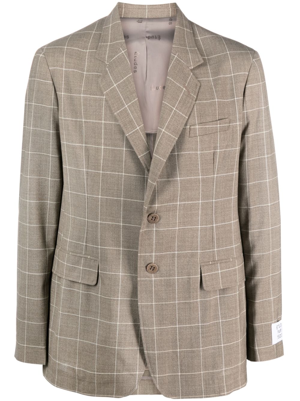Windowpane-print single-breasted blazer - Brown