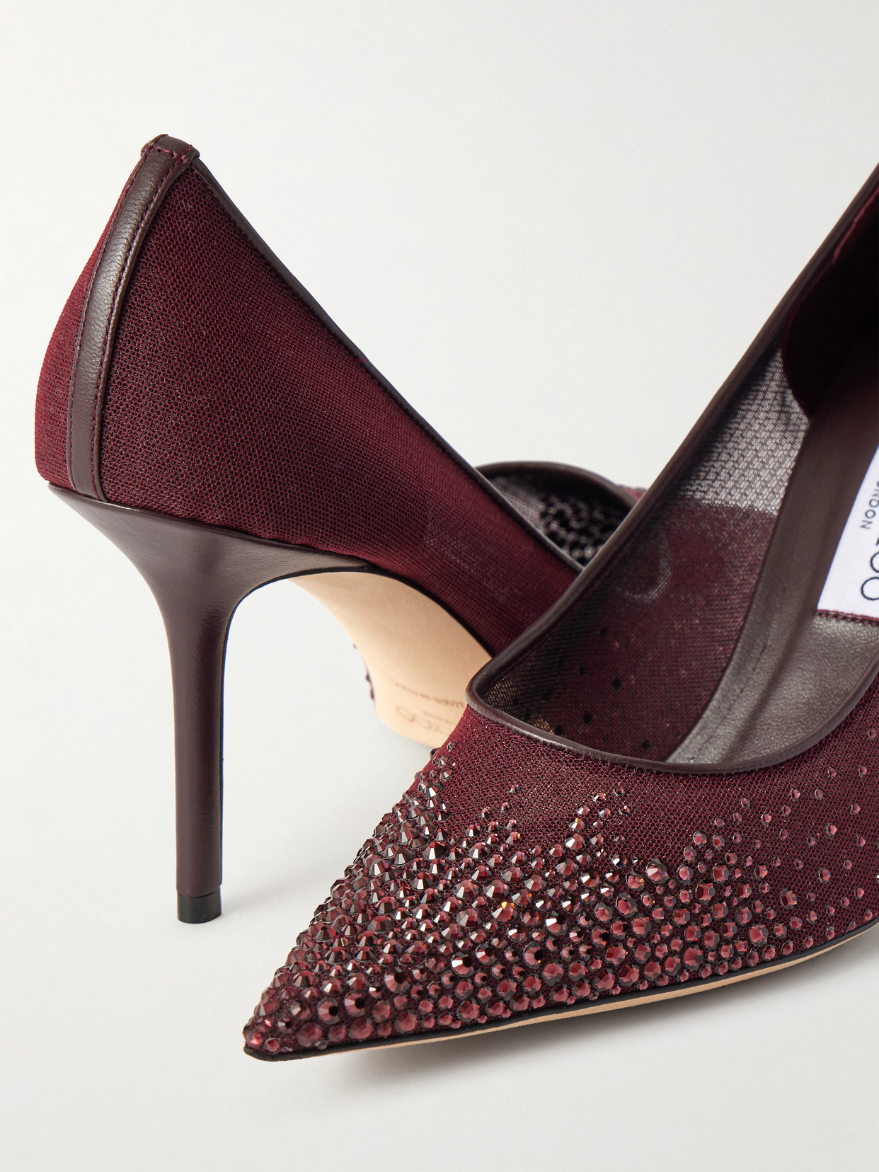 Love 85 Crystal-embellished Leather-trimmed Mesh Pumps - Burgundy