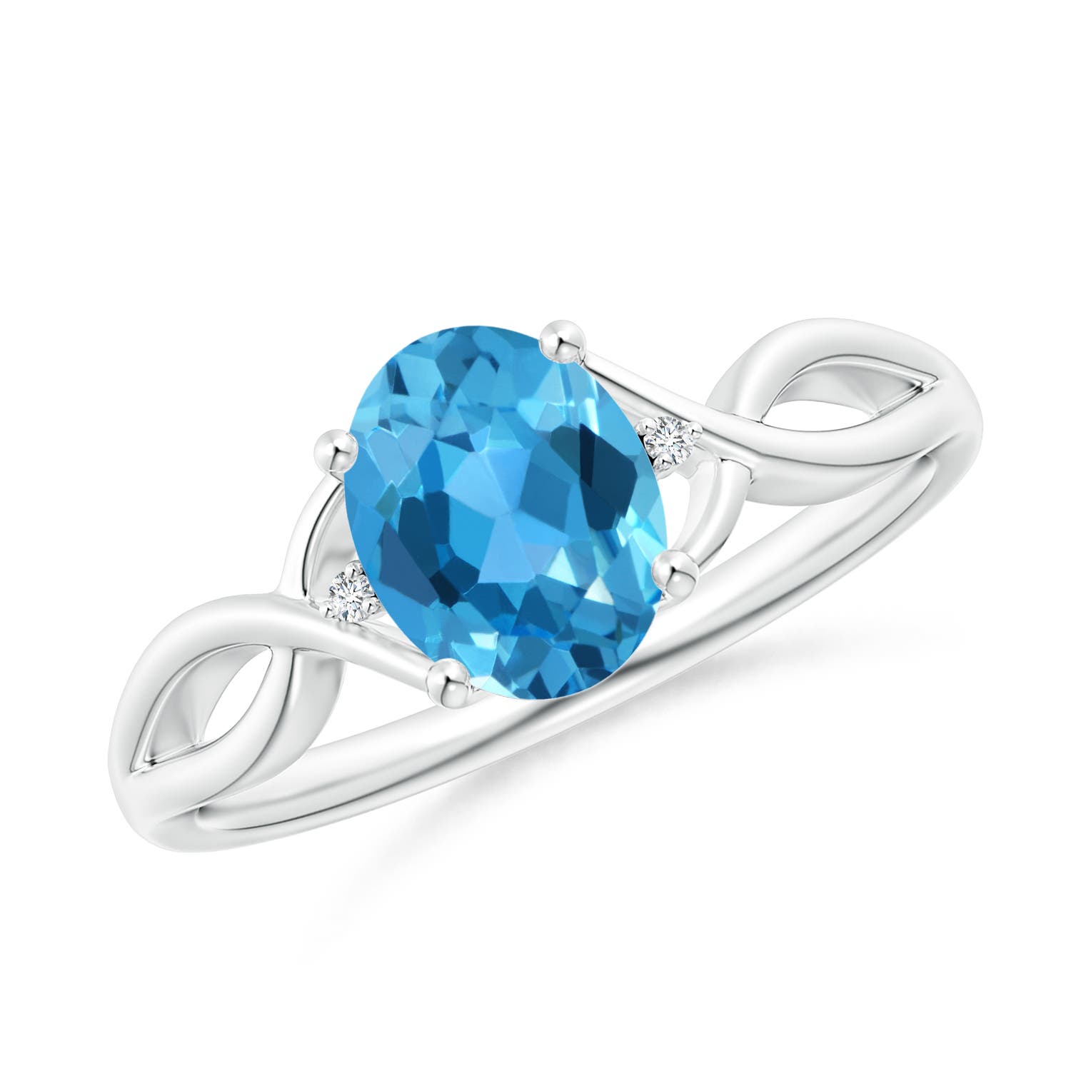 Angara 1.5 Carats Oval Swiss Blue Topaz Criss Cross Ring with Diamond Accents in Platinum