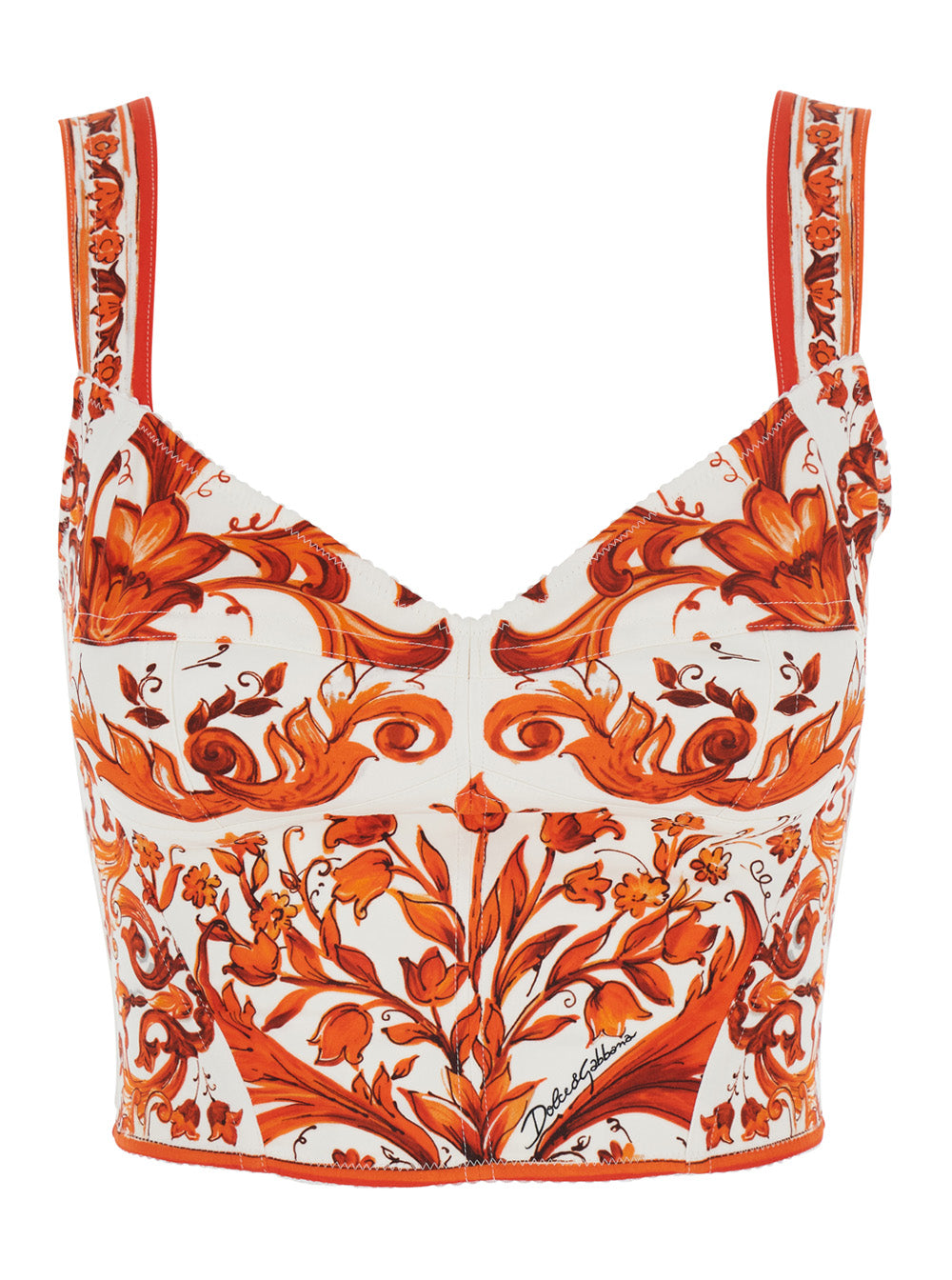 Majolica-Print Silk Blend Blouse — Orange