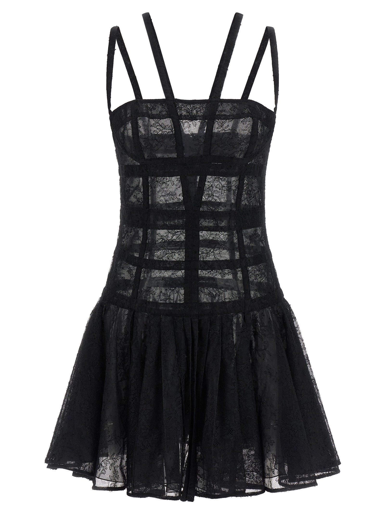 Chantilly Lace Bustier Dress — Black