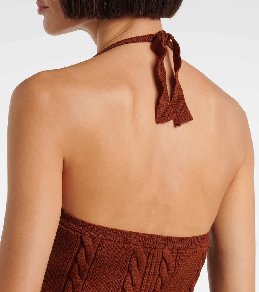 Cable-knit halterneck wool top