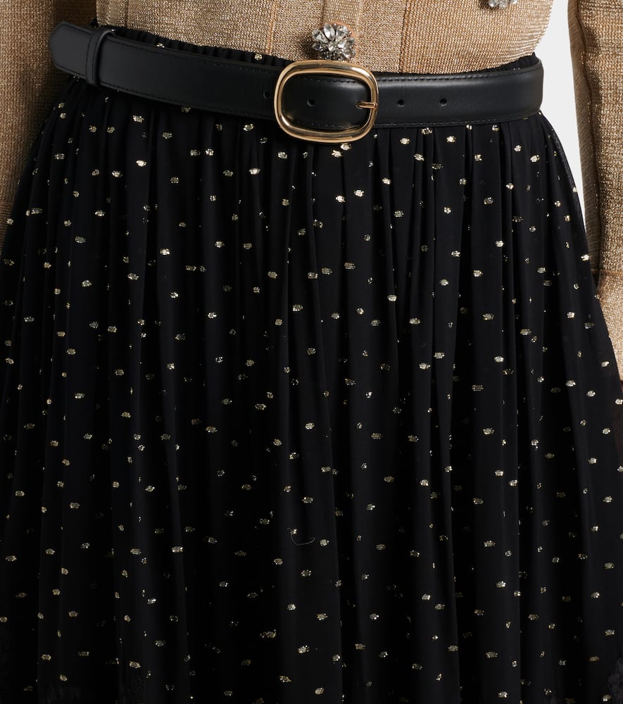 Lace-trimmed polka-dot chiffon maxi skirt