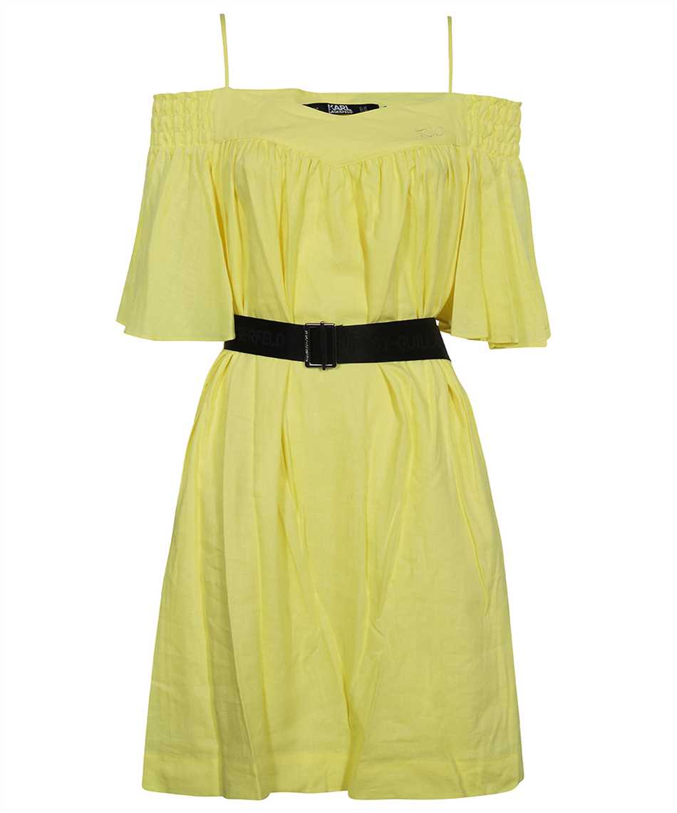 Belted linen-blend midi dress - Yellow