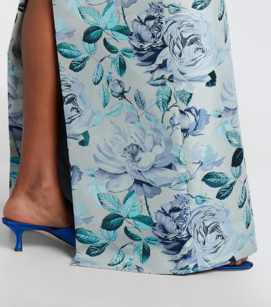 Robin belted floral brocade gown