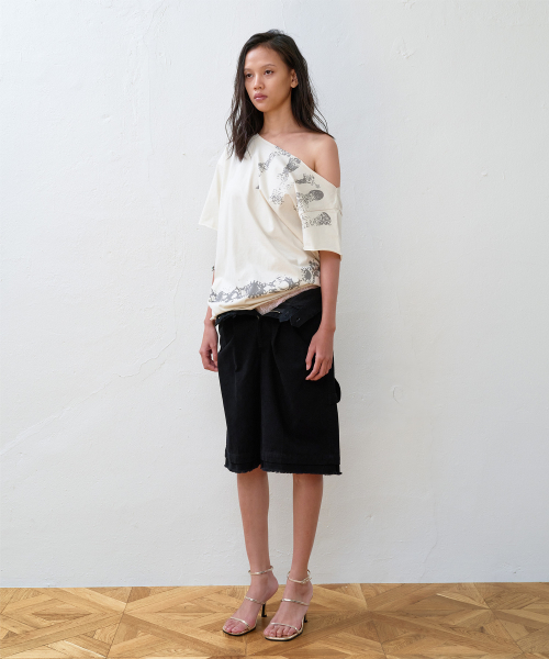 CUT-OFF LOOSE CHAIN TEE BEIGE