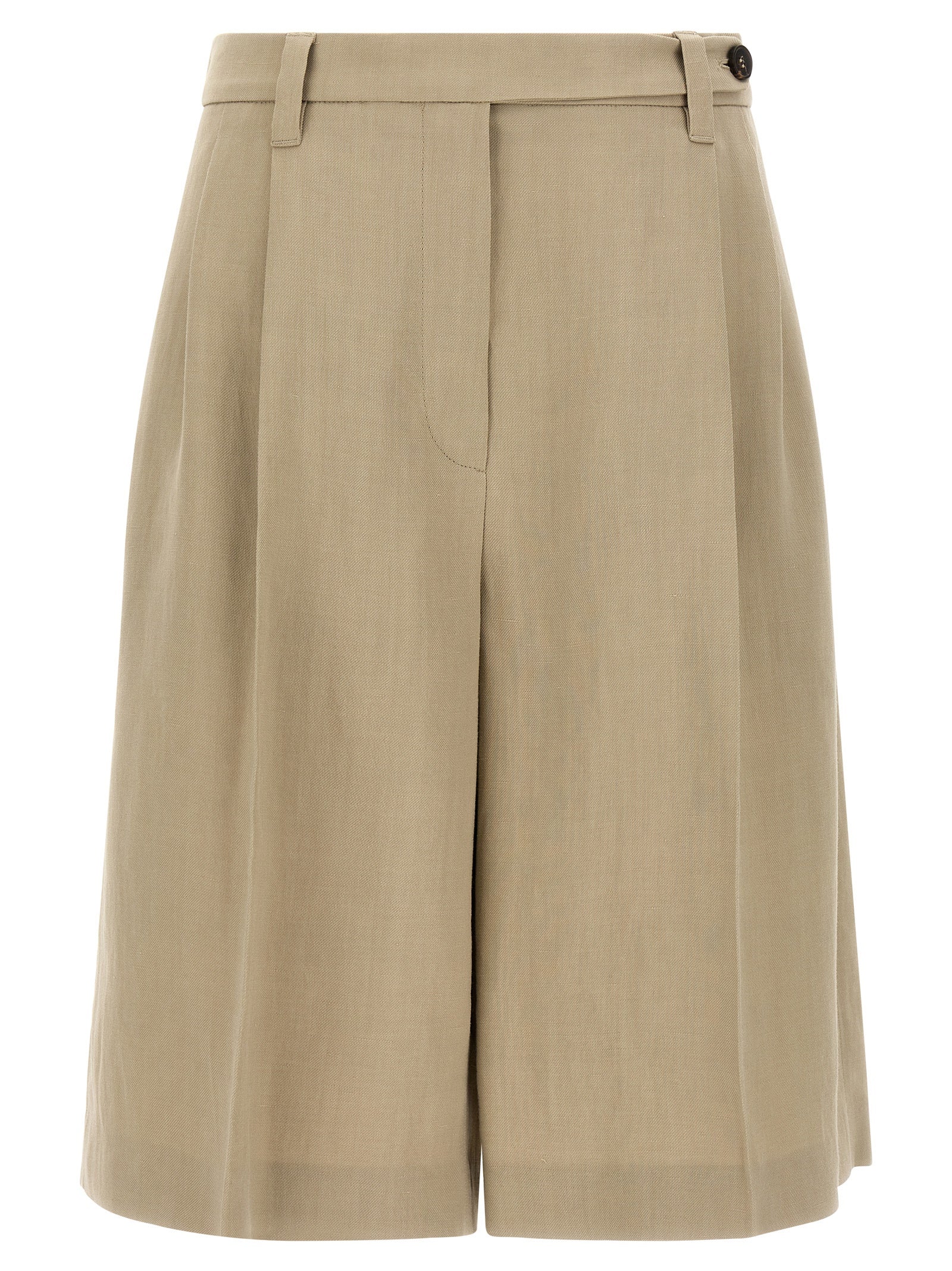 Tailored Viscose-Linen Twill Bermuda Shorts — Beige