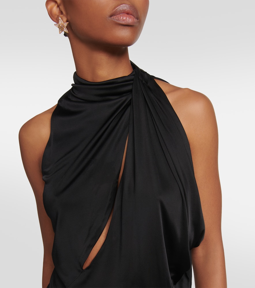 Cutout turtleneck satin top
