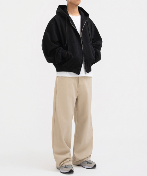 Light Beige Cropped Hooded Zip-Up Work Jacket