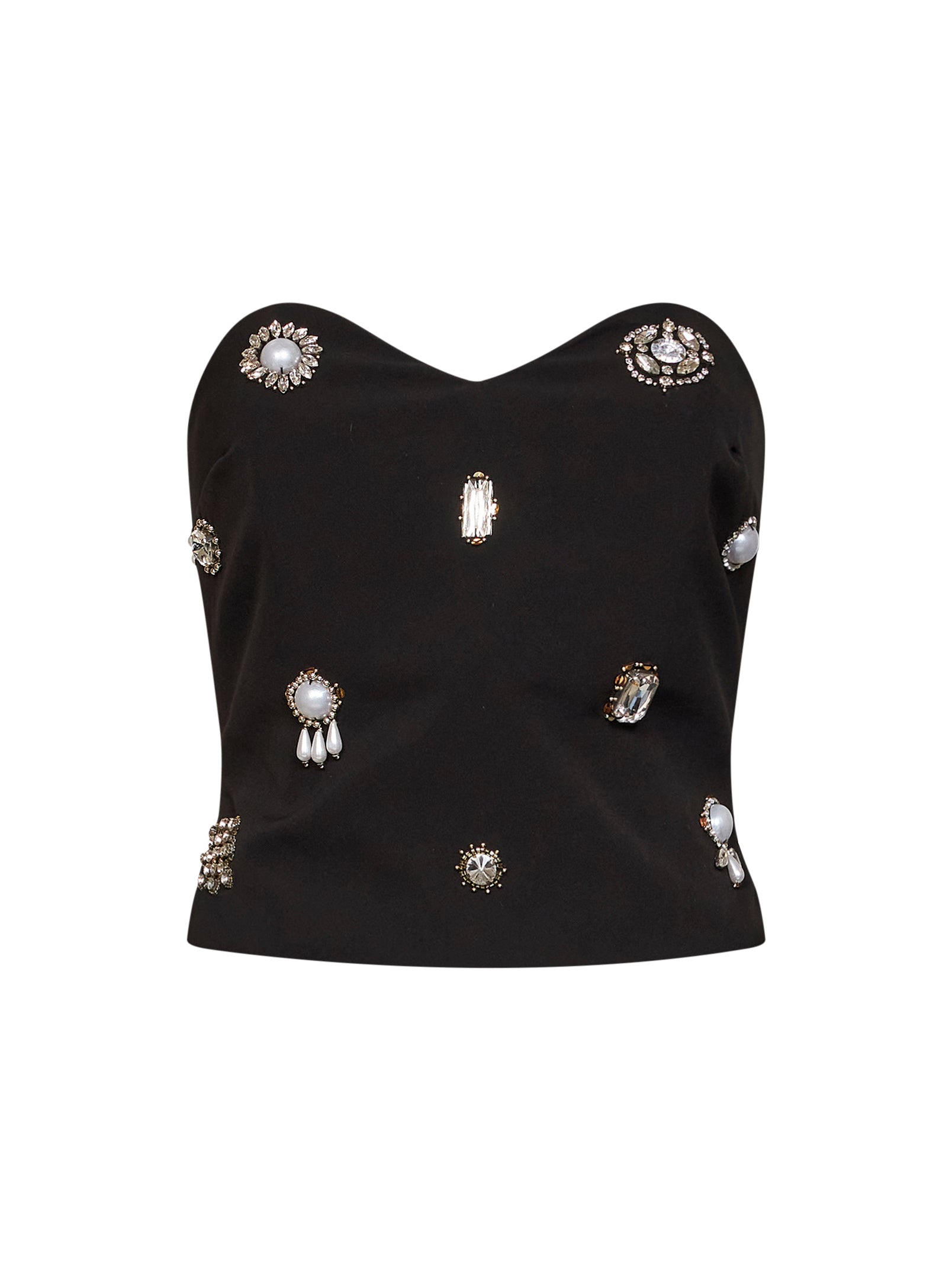 Crystal and Bead Embroidered Bustier Top — Black