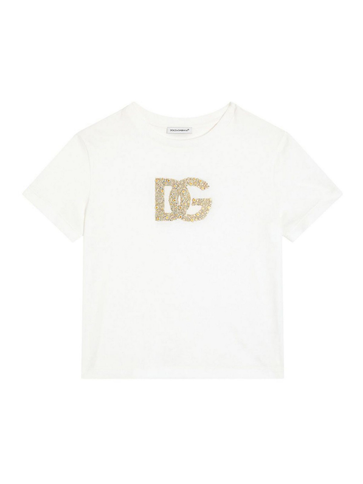 Girls White Rhinestone Dg Logo T-Shirt