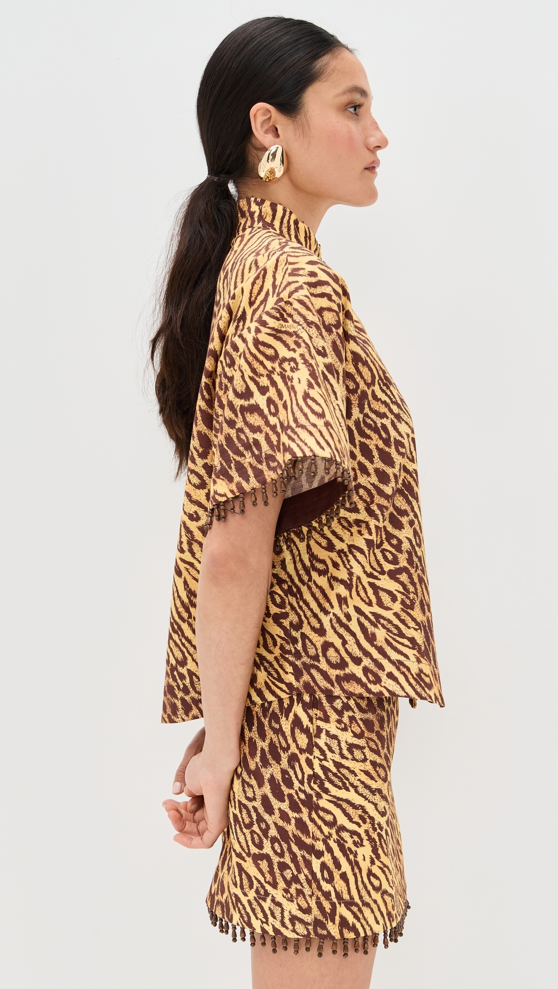 Zimmermann Coco Beaded Fringe Shirt Leopard
