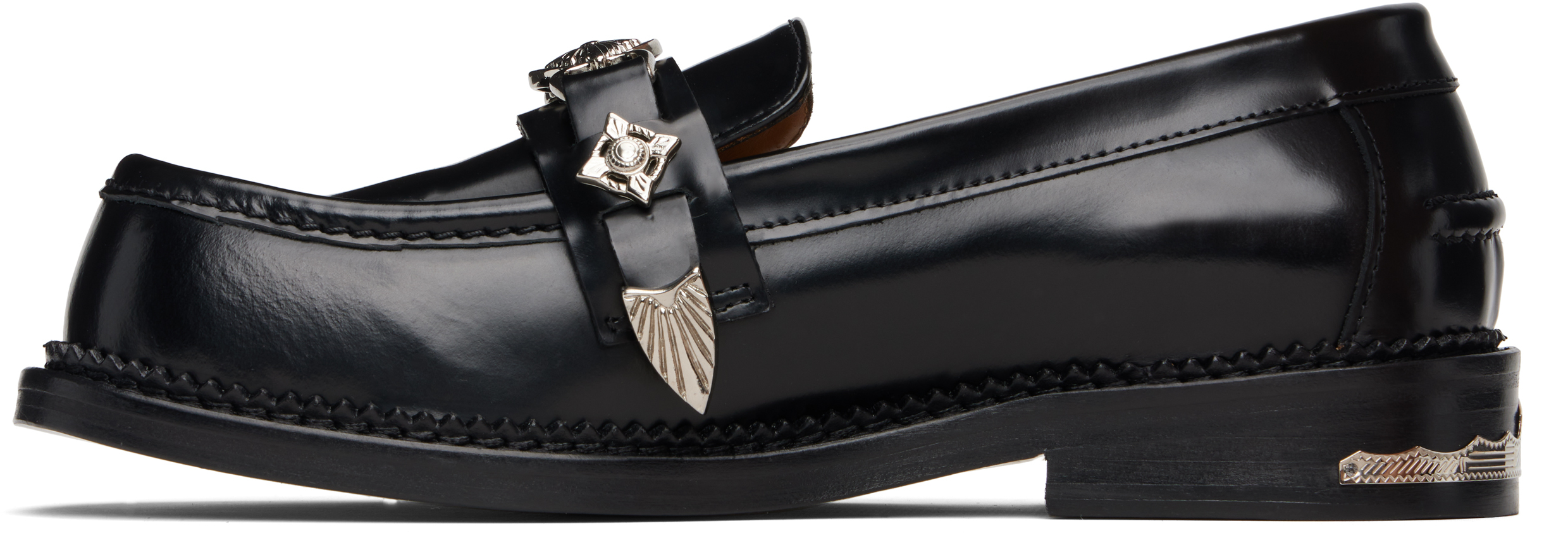 Black Polished Leather Loafers
