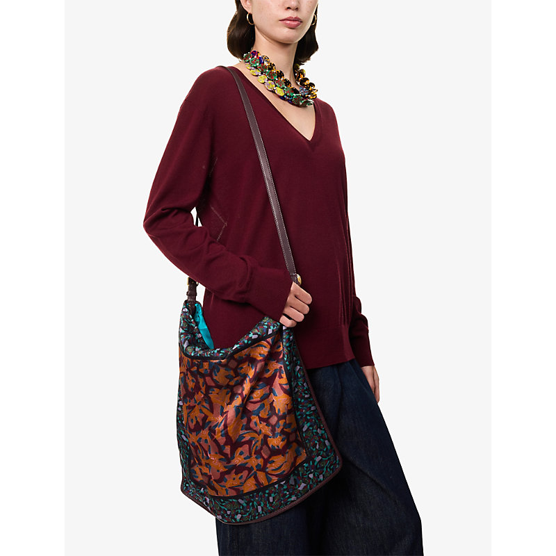Womens Large Scarf Print Woven Shoulder Bag