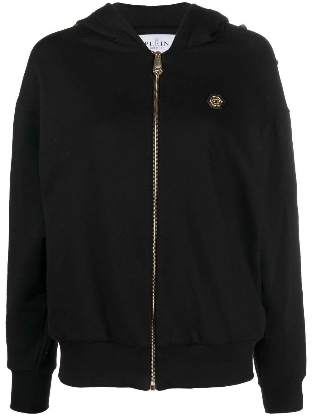 Studded zip-front hoodie