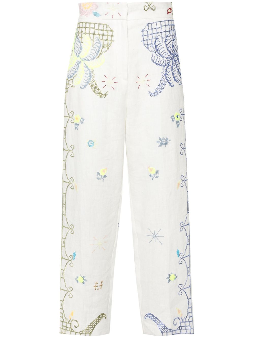 Straight-leg linen trousers - White