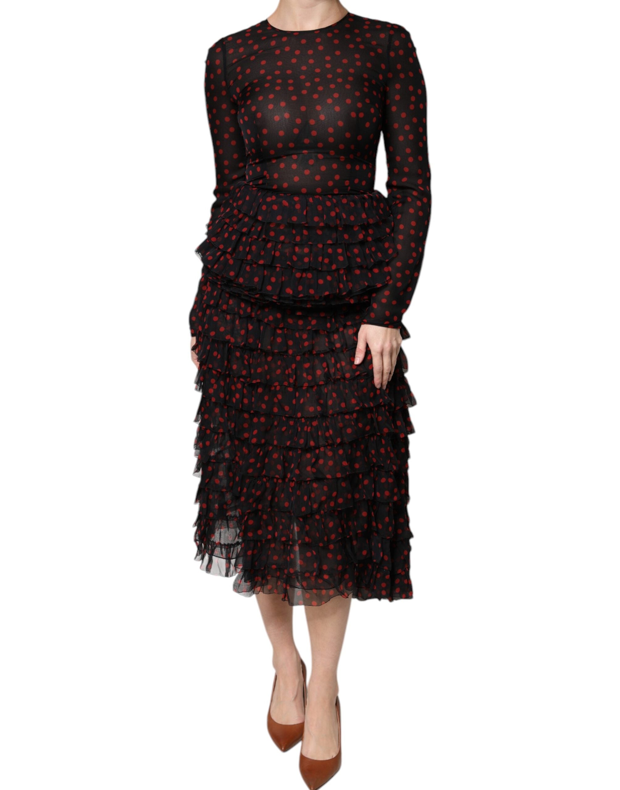Polka Dot Silk Layered Dress — Black