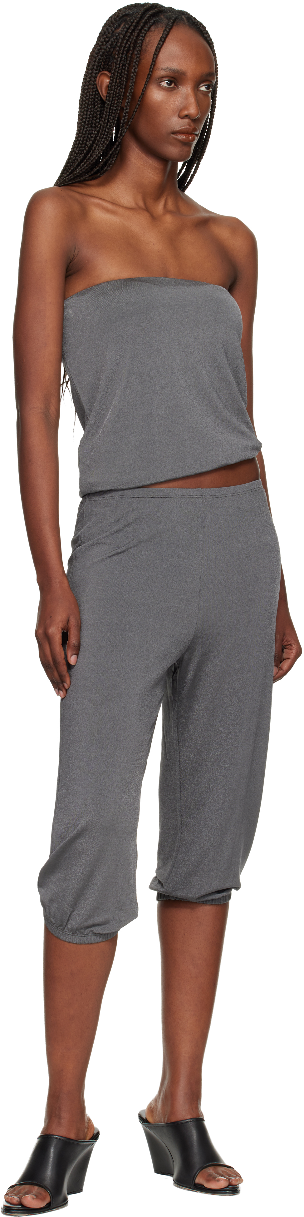 Gray Shiny Crêpe Jersey Bustier Top
