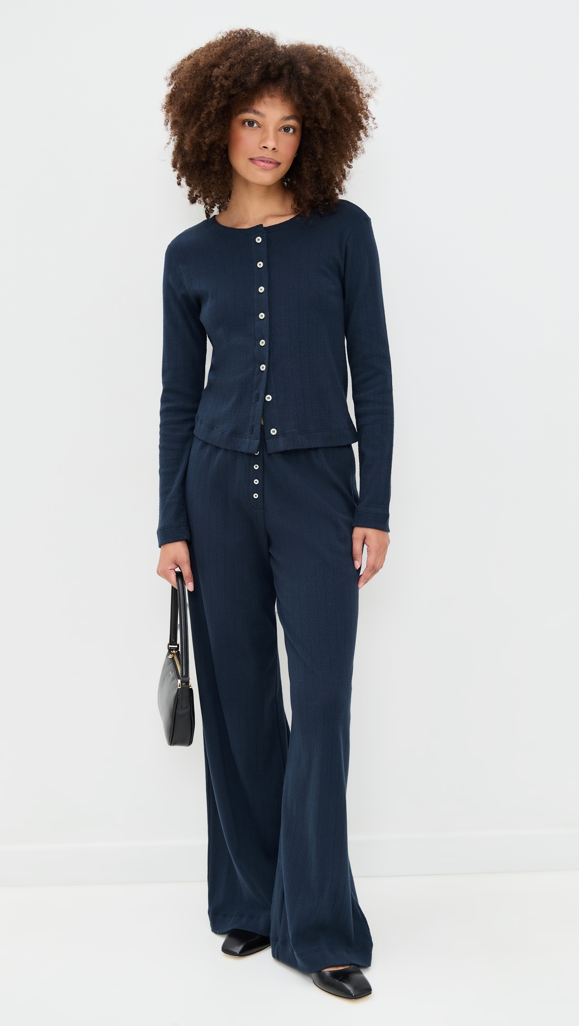Pointelle Classic Crew Cardigan Midnight 