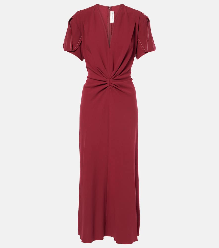 Gathered wool-blend midi dress