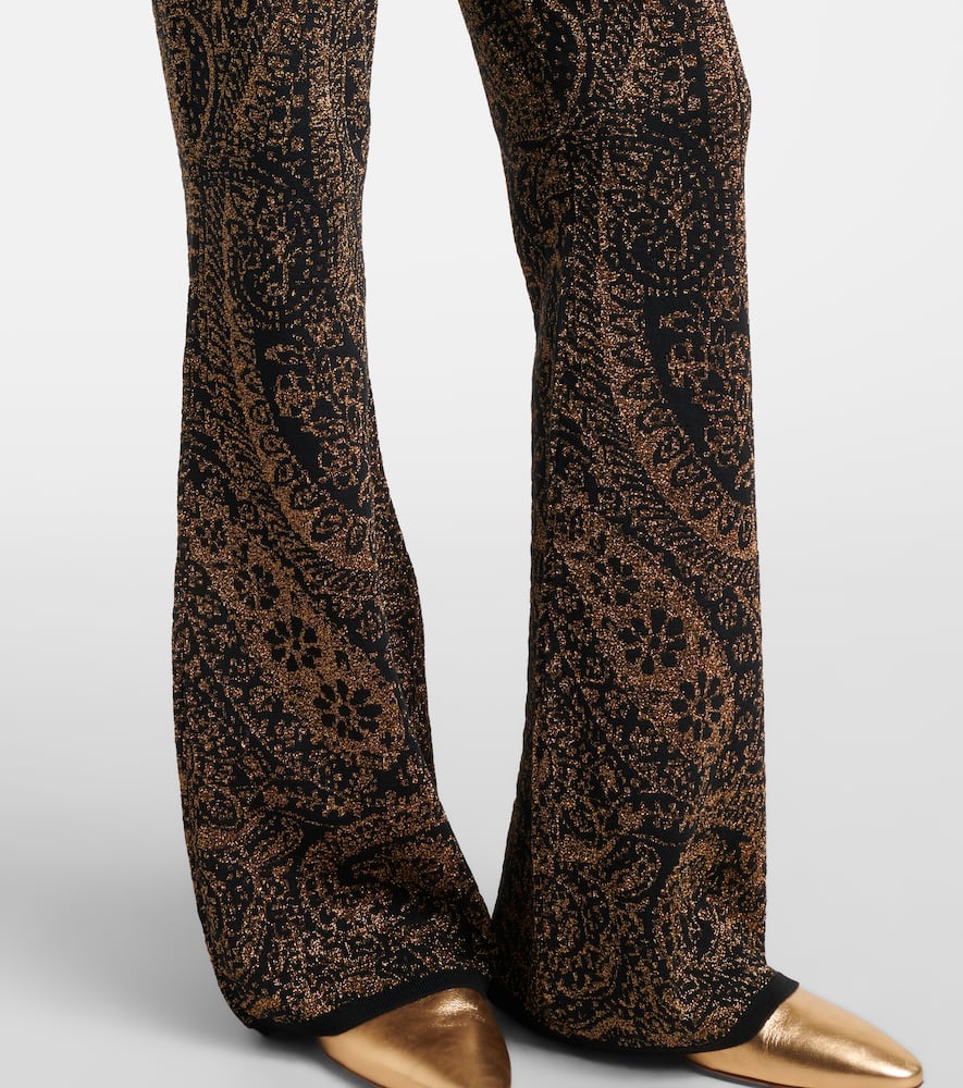 Paisley wool-blend lamé flared pants