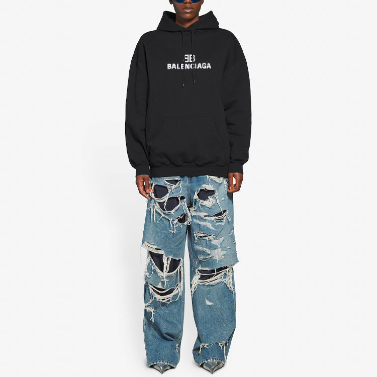 (WMNS) Bb Pixel Fleece Drawstring hooded Long Sleeves Hoodie Black