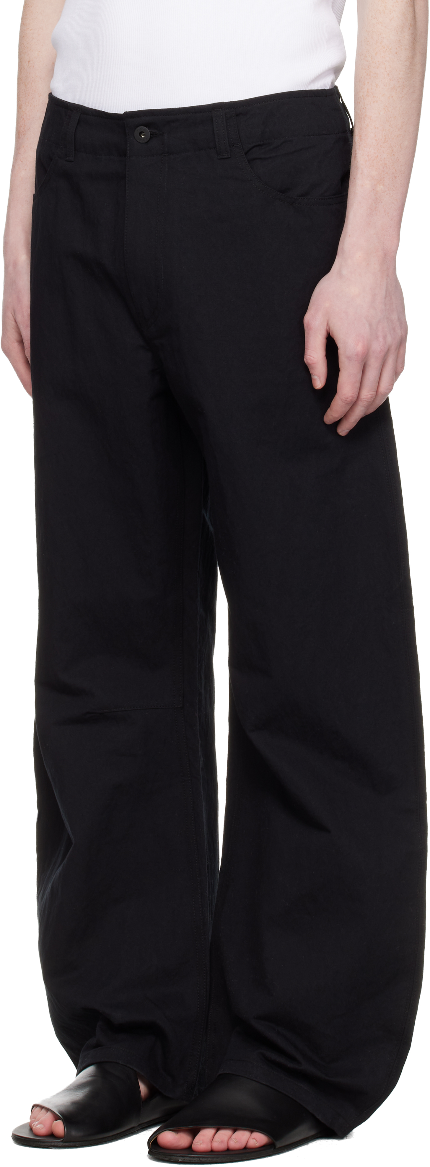 Black Deep Curved Cotton Blend Trousers