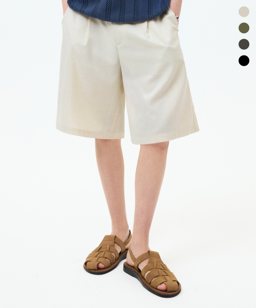 Rain Slub Two-tuck Bermuda Denim Shorts_INDIGO