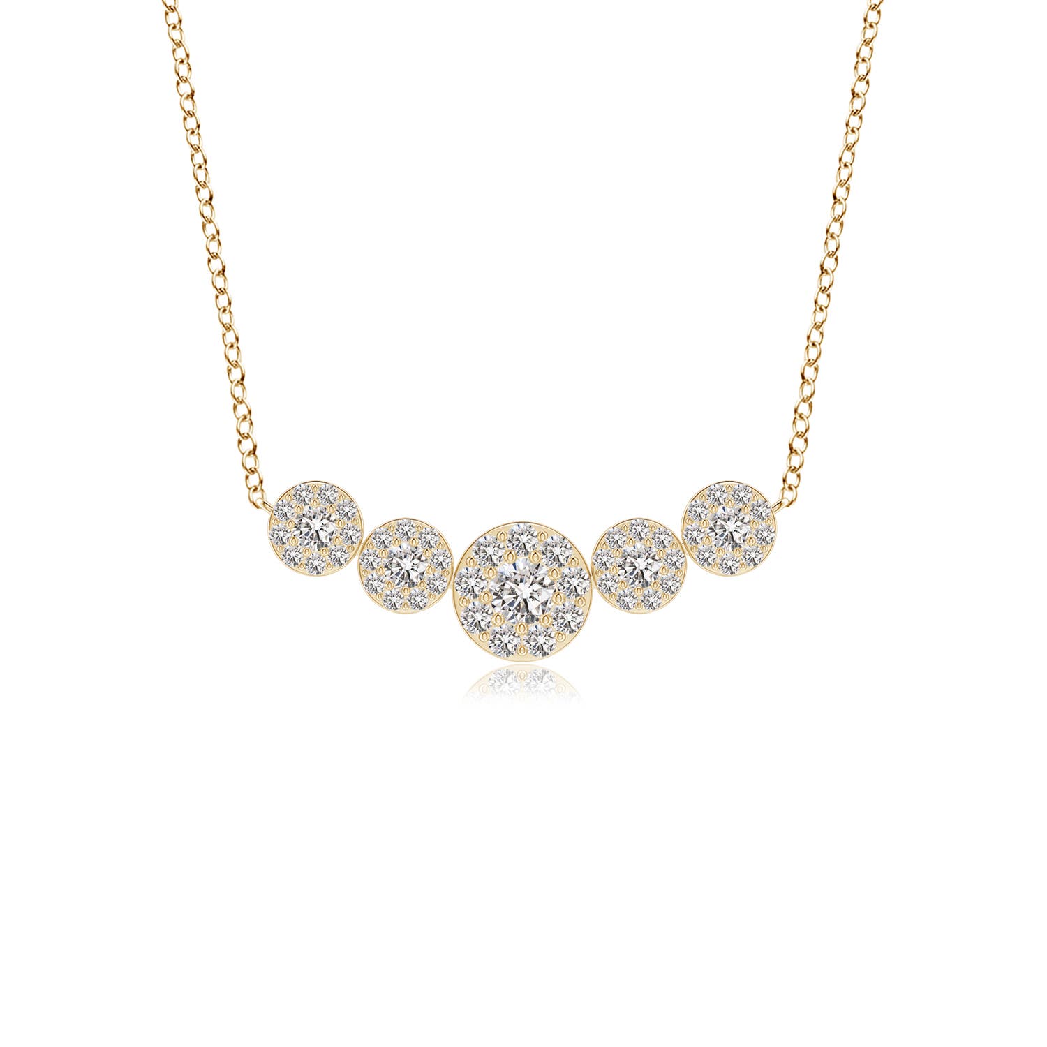 Angara 1.01 Carats Graduated Five Stone Diamond Halo Necklace in 14K Yellow Gold