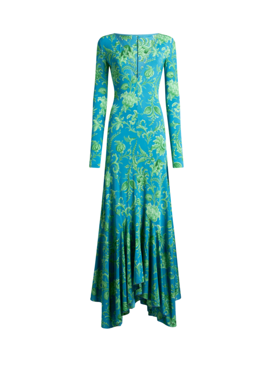 Long Stretch Jersey Dress With Floral Motif