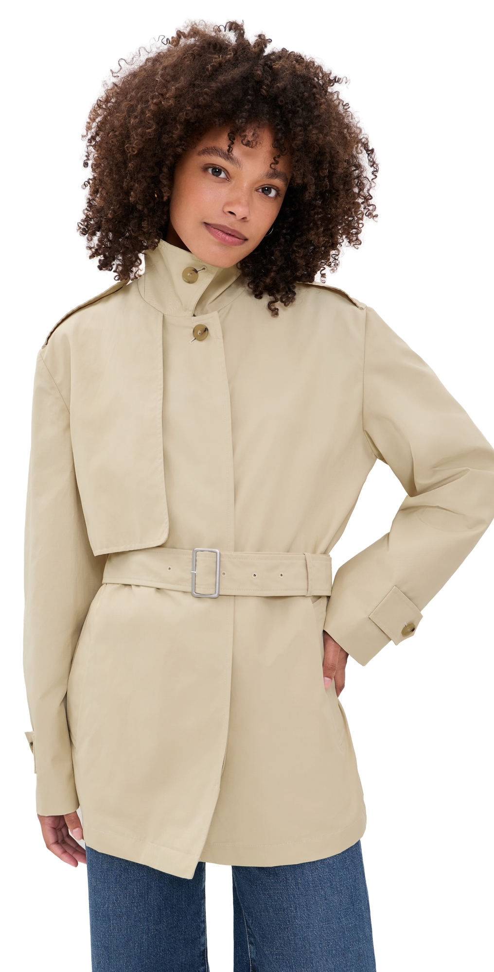 Cotton Blend Short Trench Jacket Lt Maiz