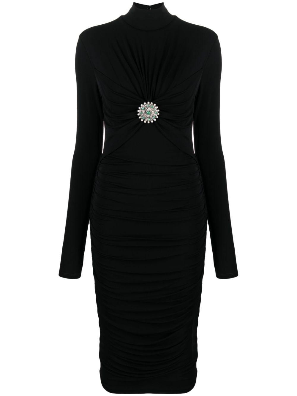 Appliqué-detail ruched midi dress - Black