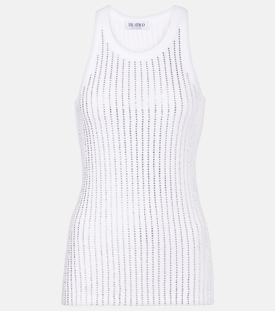 Crystal-embellished cotton tank top