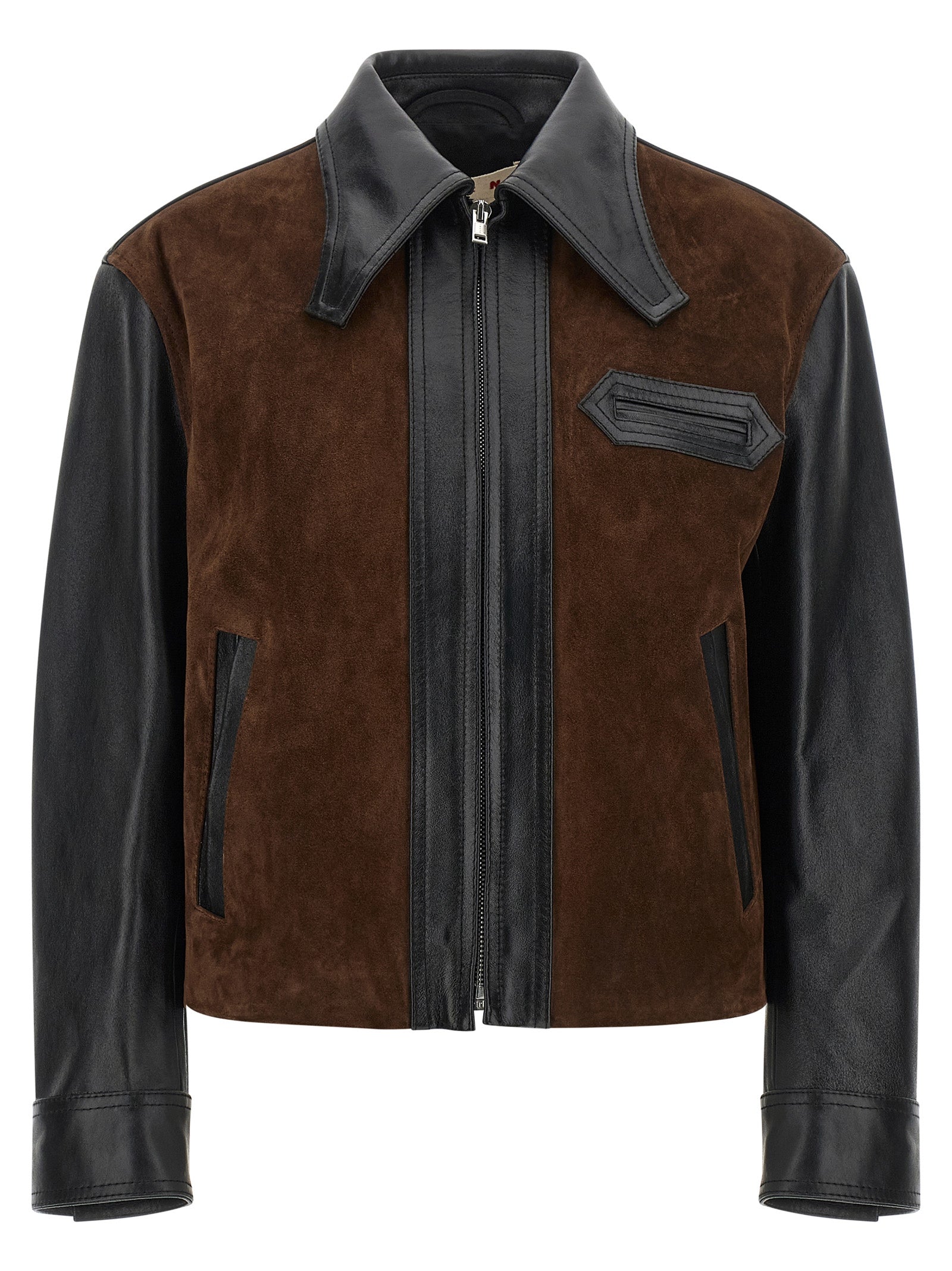 Colorblock Calfskin & Suede Jacket — Black
