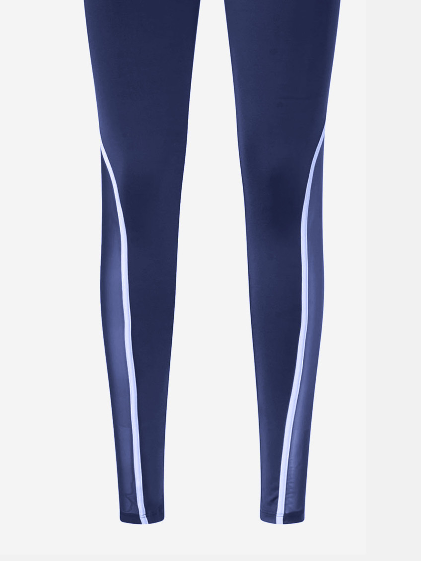 Luna Piena Blue Pants With Love Birds Diamond Cut Embroidery On The Front And Side Striped Detail In Tech Fabric Woman