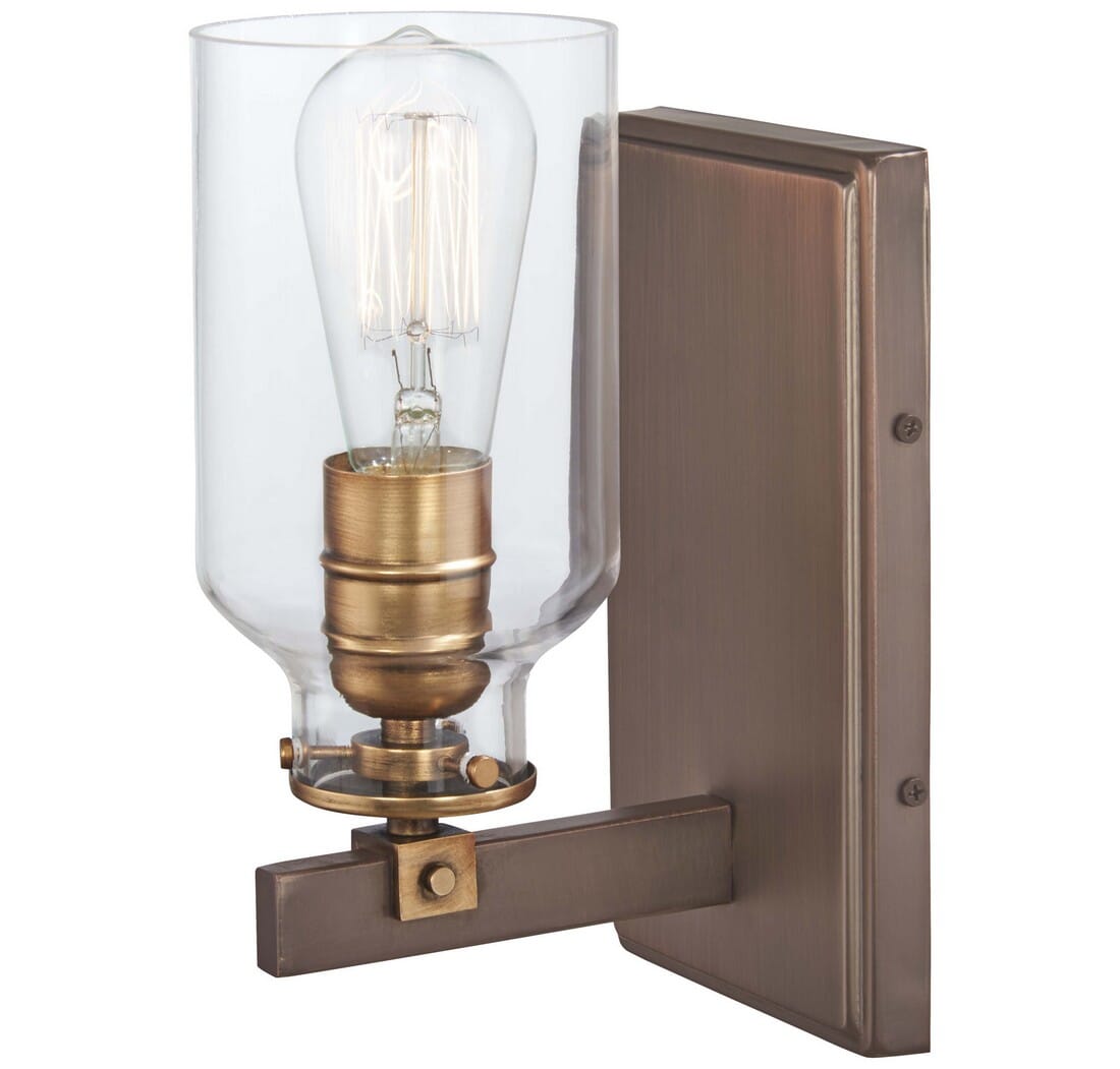 Morrow Bathroom Wall Sconce in Harvard Court Bronze with Gold Highlight