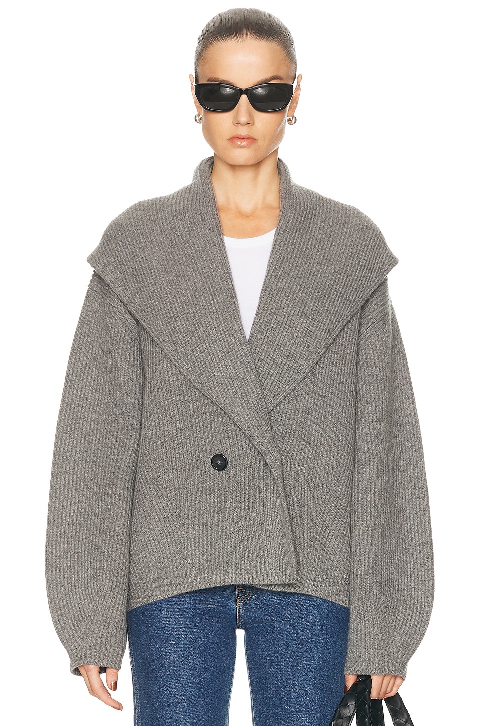 Toteme Shawl Lapel Cardigan in Mid Grey Melange - Grey. M also in