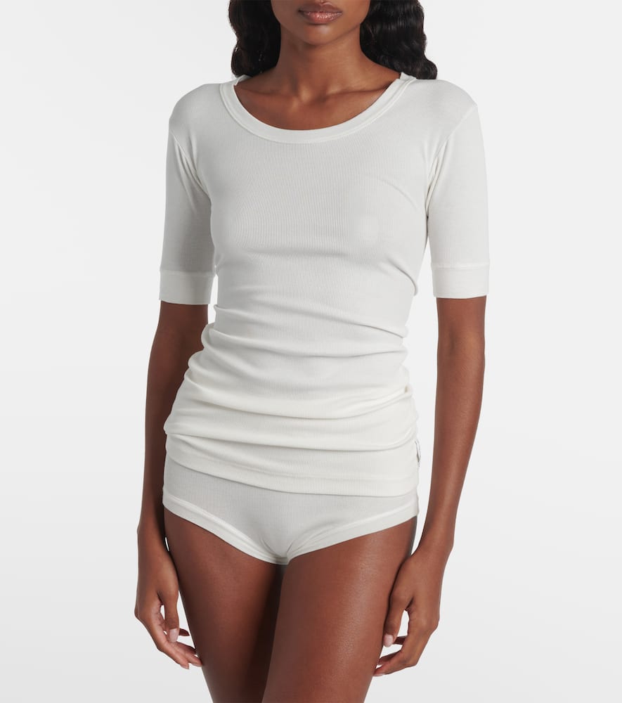 Ribbed-knit cotton-blend top