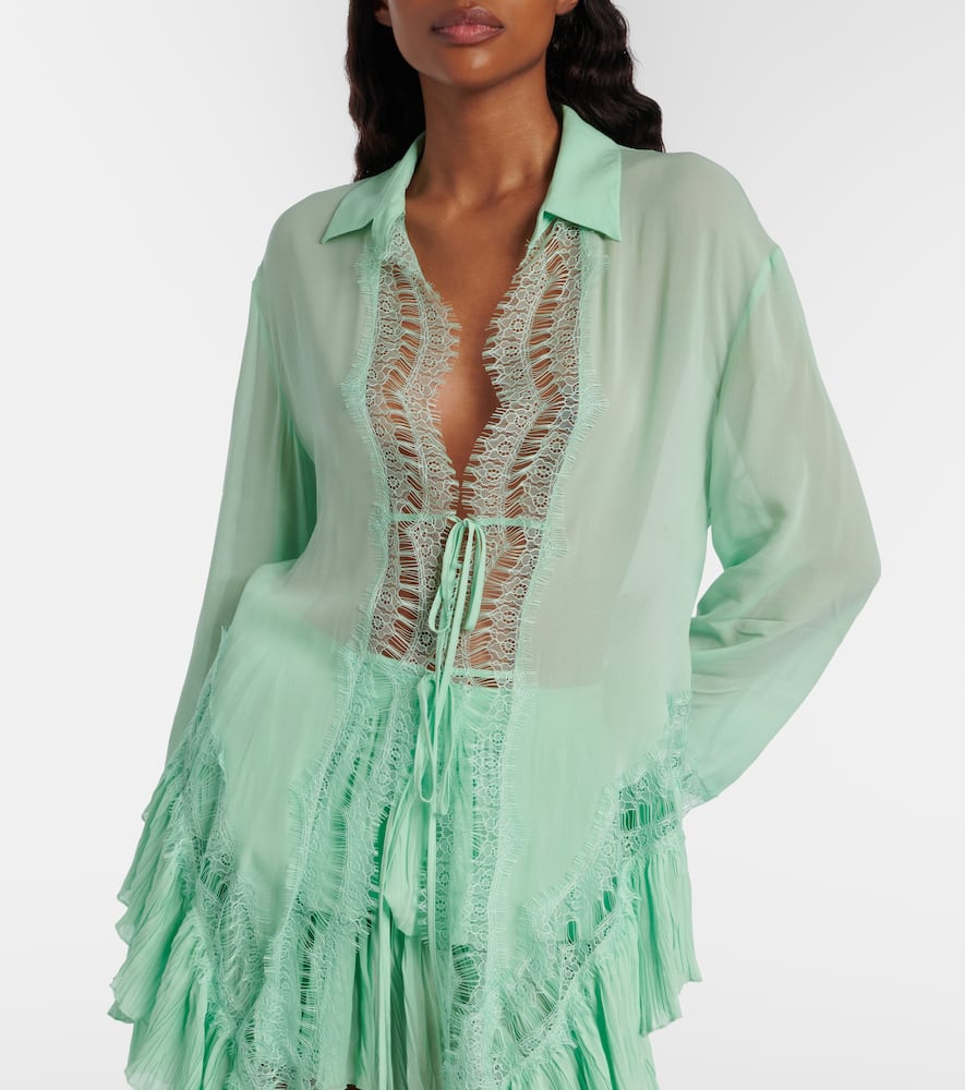 Lace-trimmed sheer georgette shirt