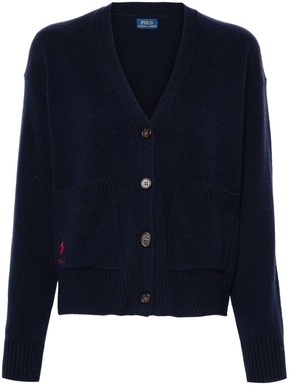 Embroidered-logo cardigan - Blue