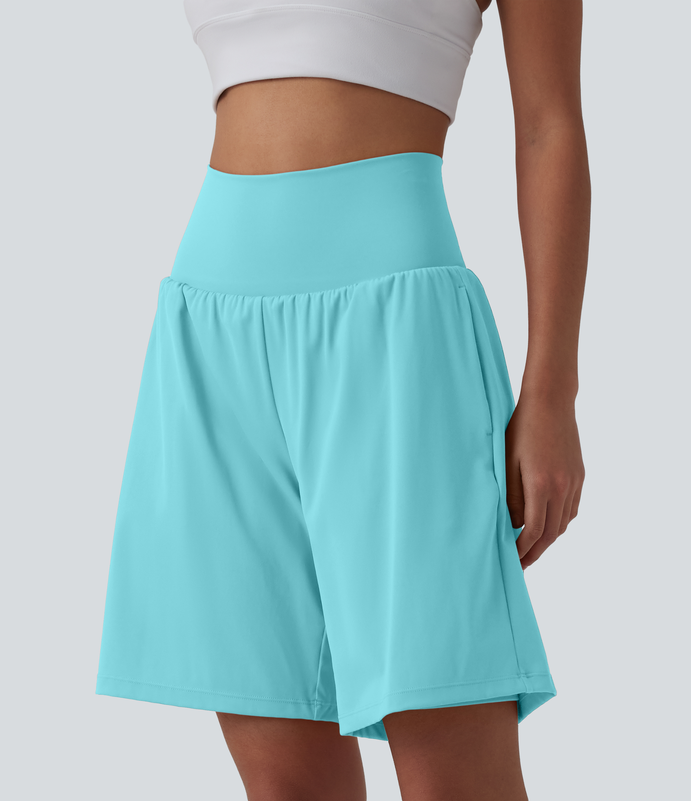"SoftlyZero™ Airy Super High Waisted 2-in-1 Cool Touch Yoga Shorts 9"" with Pockets Gym Short - Loka Blue